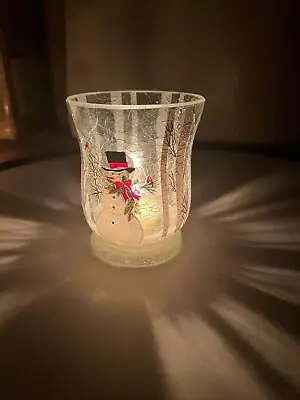 Crackle Effect Glass Tea Light Holder Christmas Home Decor Tumbler Candle Holder • £14.77