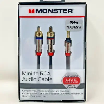 Monster 6-FT Mini To RCA Audio Cable 3.5mm Phone Tablet Speaker TV PC HQ 1.82M • $21.99