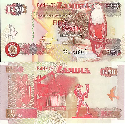 Zambia P37 50 Kwacha  Fish Eagle / Copper Mill Liberty Monument (Lusaka)  UNC • $1.44