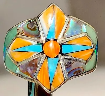 Regal Old Maltese Knights Templar CROSS Black Fire Opal Ring 9.5 Turquoise T • $179