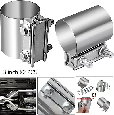 2 PCS 3 Inch Butt Joint Exhaust Clamp Band Coupler Sleeve 304 Stainless Steel • $26.60