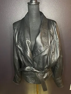 Vintage Vera Pelle Black Leather Jacket Women's 44 L/XL Italy Mob Wife Aesthetic • $54