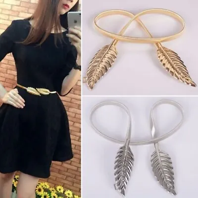 Women Ladies Girls Leaf Buckle Fashion Decorative Waist Metal Band Elastic Belts • £5.20