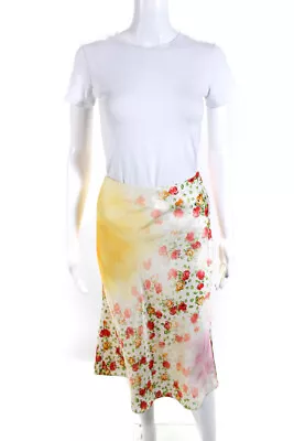 Marni Womens Honey Glazed Daybreak Satin Floral Midi Skirt Yellow Size IT 40 • $186.01