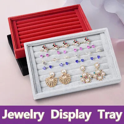 Display Box Earring Velvet Organizer Ring Tray Holder Show Jewelry Case Storage • $12.59