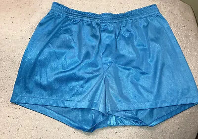 Vintage Nylon Tricot Shiny Satin Turquoise Blue Boxer Shorts Men’s 32 USA Made • $39.94