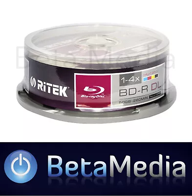 100 X Ritek Blu-ray BD-R 4x 50GB Inkjet Printable - High Capacity Blu Ray Discs • £146.11