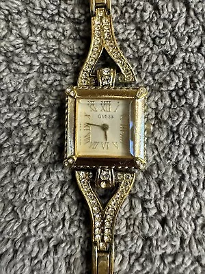 Vintage Guess Womens Watch U0137L2gold Tone Square Face Crystals New Battery • $24.95