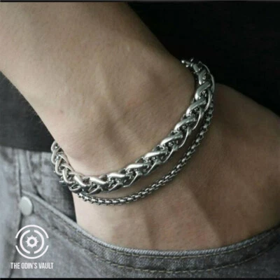 £4.99 • Buy Mens Cuban Chain Bracelet 11 MM Silver 2 Layer  Curb  Retro Link Steel Chunky UK