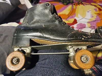 Vintage ROLLER DERBY Men's Black Leather Roller Skates Size 12 • $175