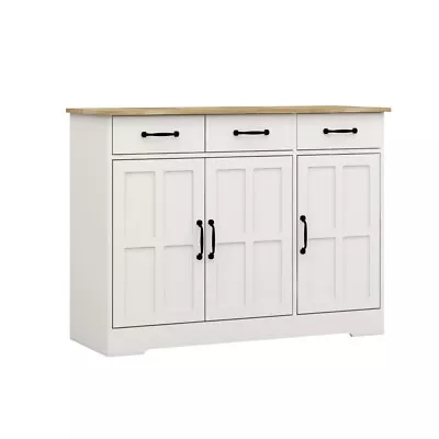 Buffet Cabinet Storage Sideboard With 3 Drawers And 3 Doors White • $188.39