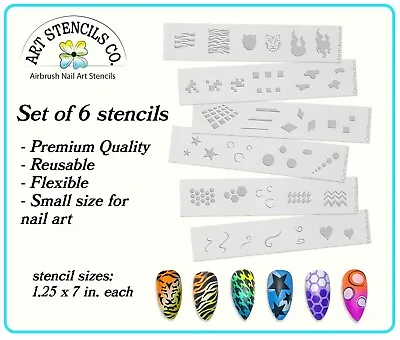 Airbrush Nail Art Design Stencil Strips 6 Pc Set Prints And Patterns • $19.88