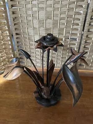 Mid Century Teak Wood Flower Arrangement Table Top Sculpture Hand Carved • $85