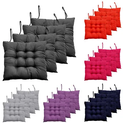 4/8pc Chair Seat Pads Cushions Tie On Dining Garden Room Kitchen Patio BBQ Chair • £9.95