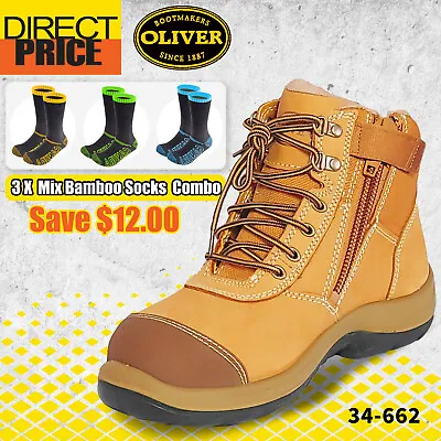 Oliver Work Boots 34662 Zip Side Steel Toe Safety Nubuck Ankle Boot Wheat Shoes • $174.95