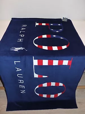 RALPH LAUREN Beach Towel 35x66 Navy Americana POLO LOGO French Terry $118 NEW • £81.51