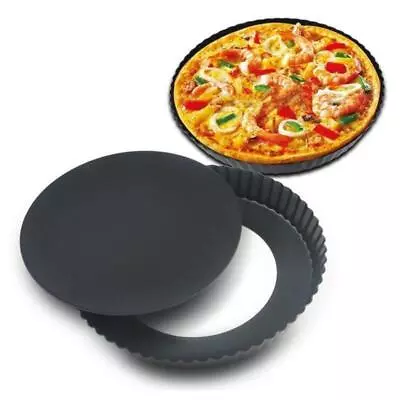 22cm Round Fluted Tart Tin Set Pie Quiche Flan Mould Trays Loose Bottom Base Pan • £9.98