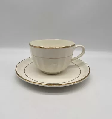 W S George Bolero Cup And Saucer Set Solid Cream Gold Trim Vintage • $10