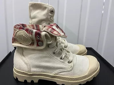 Palladium Pallabrouse Baggy White With Red Plaid Hi-Low Womens U.S 7.5 U.K 5.5 • £25.99