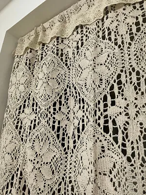 Vintage Style Crochet Half Curtain Hollow Floral Tassels Window Door Panel Drape • $22.27
