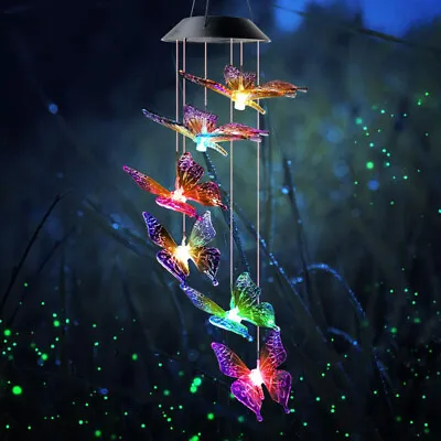 Solar Wind Chimes Hanging LED Butterfly Lights Hanging Garden Yard Outdoor Decor • £7.95