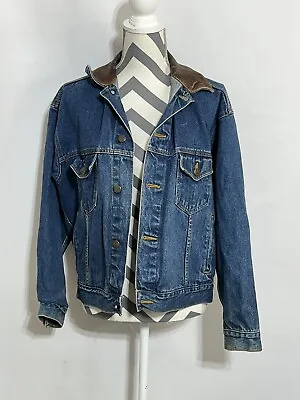 Marlboro Country Store Mens Small Denim Vintage Jean Jacket Leather Collar • $24.99