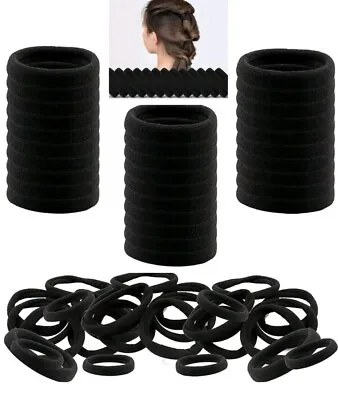 50 Pcs Black Hair Ties Seamless Hair Band Elastic Ponytail • £4.99