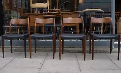 4 Vintage 1960s Danish Rosewood & Leather Model 175 Dining Chairs By Mogens Kold • £1450