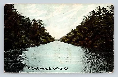 Canal Union Lake Millville New Jersey Reflections Forest Cancel 1907 Postcard • $3