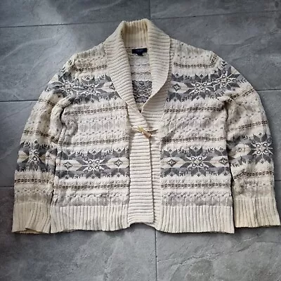 Ralph Lauren Chaps Cardigan Womens XL Cream Nordic Fair Isle Button Up Jumper  • £16.99