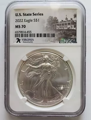 2022 $1 American Silver Eagle - NGC MS70 U.S. State Series - Virginia - 7k • $99