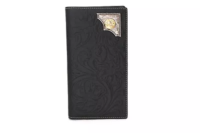 Western Bifold Wallet Black Checbook Genuine Leather Gold Horse Wallet • $35.99