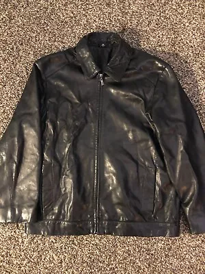 Reilly Olmes Collection Men's Black Leather Jacket Zip Size M Lined Shoulder Pad • $60