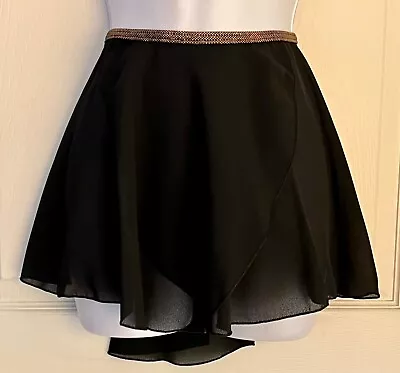 Clearance! Gk Faux Wrap Skirt Ladies Large Black Georgette Foil Waist Dance Ball • $8.99