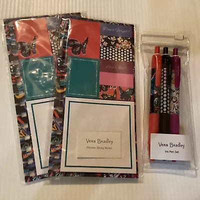 Vera Bradley INK PEN SET & PLANNER STICKY NOTES (2) 60 Pgs BUTTERFLY FLUTTER 3Pc • $23.99