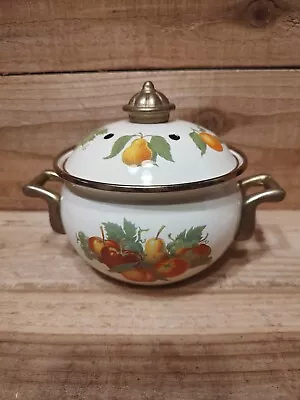 Enamel Potpourri Simmer Pot Clair Burke Brass Handles Vintage • $23