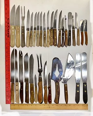 Lot/33 VTG Wood Handle Cutlery Steak Kitchen Utility Knives Meat Fork ECKO • $50