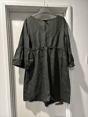 Country Road 100% French Linen Khaki Green 3/4 Sleeve Dress 12 • $40