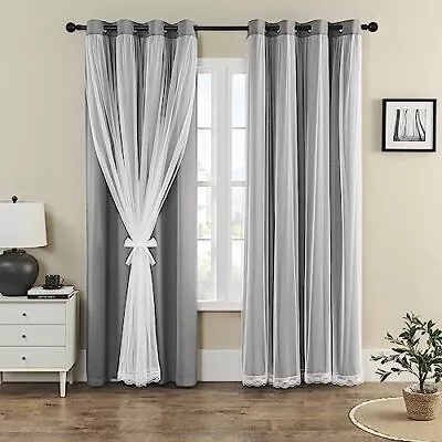 90%95% Blackout Curtains With Crushed Sheer “ 2 Pieces Drape Panels Set “ Antiqu • $25.24
