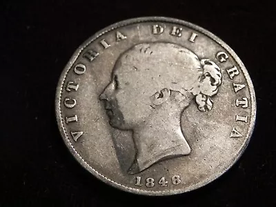 1848 UKHalf Crown Silver Coin Young Victoria  Scarce Date Id54 • $295