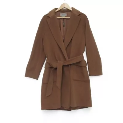 Jaeger Belt Wrap Coat UK Medium Tan Pure Wool Mid Length Jacket Belted  • £38