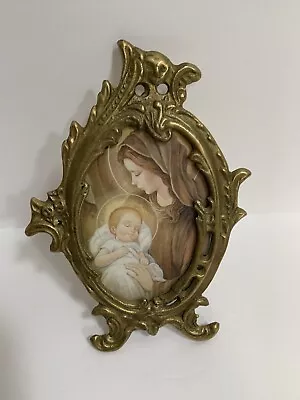 Vtg Ornate Solid Brass Picture Frame 7”x5”  (Pictured Of Madonna With Child) • $27.95