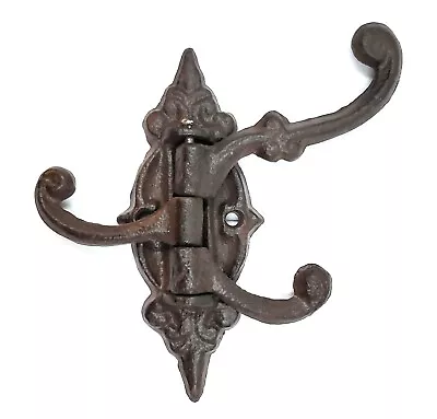 Rustic Swivel Hook Fleur De Lis Cast Iron Coat Hat Purse Towel Hanger Victorian • $13.50