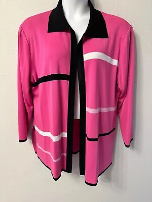 Exclusively Misook Woman Size 3X Open Front Pink/black/white Cardigan Great! • $20