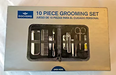 Dockers 10 Pc. Mens Grooming Set W/ Leather Travel Case. Manicure & Pedicure.NIB • $10.95