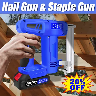 Cordless Nail Gun Stapler With 21v Lithium Ion Battery & Charger 2nd Fix Nailer • £59.59