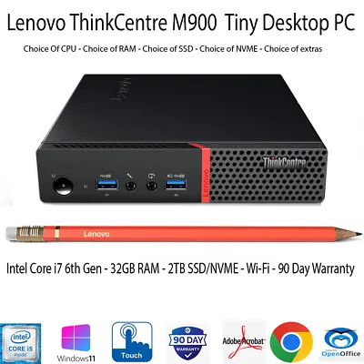 Lenovo M900 Tiny Intel Core I7 6700 32GB DDR4 RAM 1TB SSD NVME Desktop PC Wi-Fi • £299