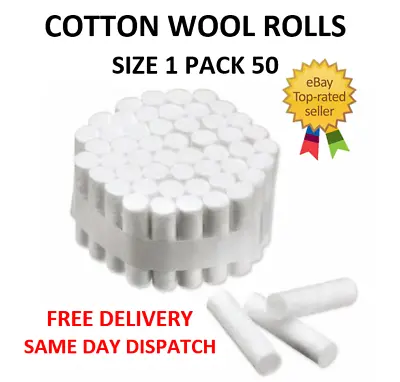 Cotton Wool Rolls White Professional Size 1 Pk 50 Dental/sport Nose Bleed Plug • £4.50