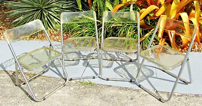 1960s Vintage Transparent Folding Lucite Chairs - Set Of 4  • $224.25
