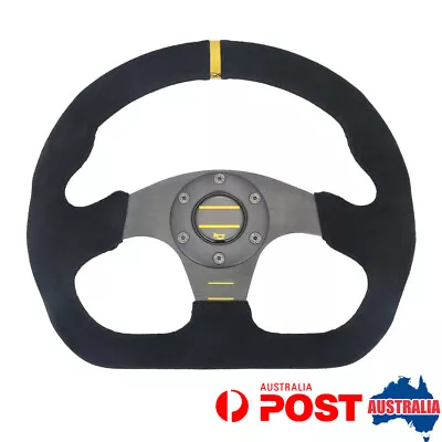 Universal 13  325mm Racing Sport Leather Flat Steering Wheel Black + Horn Button • $78.82